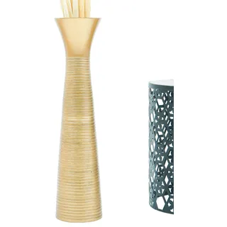 Leewadee Große Deko Bodenvase Für Dekozweige, Hohe Standvase Für Pampasgras, Design Holzvase, 65 cm, Gold
