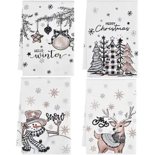 ALINK Rentier Schneemann Handschuhe Bar Weihnachten Küchentücher Geschirrtücher, 42x65 cm Mikrofaser Saugfähig Handtücher Küchen Deko 4er Set