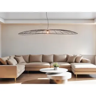 Große XXL Designer LED Pendelleuchte einflammig Metall Schwarz & Gold, Ø 200cm