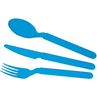 GioStyle 3-teiliges Besteck-Set aus lebensmittelechtem Kunststoff | 19 cm | Türkis | Made in Italy | Perfekt für Partys, Picknicks, Camping | Linie Trippy
