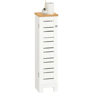 SoBuy Badezimmerschrank, Stehender Badezimmerschrank, Niedriger Schrank, Toilettenpapierhalter, Toilettenschrank, Schmaler Aufbewahrungsschrank - Weiß