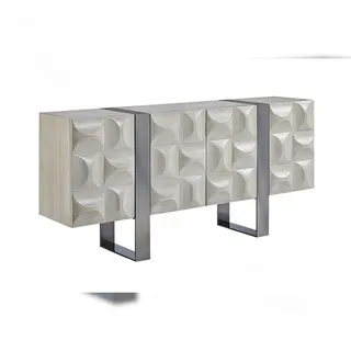 KAWOLA Sideboard MARGO 4 Türen Ulme furniert grau Fuß Edelstahl gebürstet