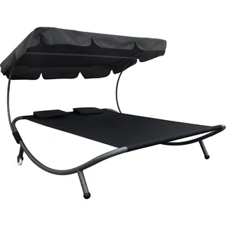 XXL Doppelsonnenliege mit Dach Kopfkissen Gartenliege Relaxliege Sonnenliege Schwarz - Schwarz