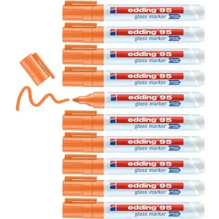 edding 95 Glasmarker - orange - 10 Stifte - Rundspitze 1,5-3 mm - zum Schreiben und Markieren auf Glasoberflächen wie Fenster, Glasboards, Whiteboards - trocken abwischbar
