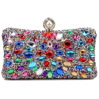 CORIOS Strass Clutch für Damen Shiny Abendtasche Diamant Clutch Tasche Kette Schultertasche Elegante Umhängetasche Klein Tasche für Hochzeit Bankett-Party Abschlussball Silber-Mehrfarbig