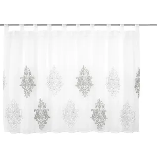 Kurzgardine , Silberfarben, Weiß , Textil , orientalisch , 140x80 cm , Oeko-Tex® Standard 100 , Heimtextilien, Vorhänge, Scheibengardinen