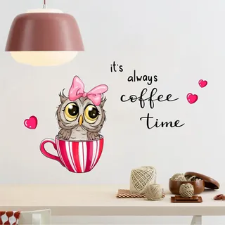 COVPAW Wandtattoo Kaffee Zeit Kaffee Becher Kaffee Tasse Wandaufkleber Selbstklebend Kaffee Ecke Cafe Cappuccino latte macchiato Espresso Wohnzimmer Küche Wandsticker Wanddeko (COFFEEOWL)