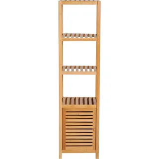 Badschrank Badezimmerschrank Mit 3 Offenen Fächern, Aufbewahrungsschrank Aus Bambus, Toilettenschrank, Natur, 36X33X140Cm