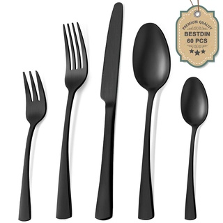 Bestdin Besteck Set 12 Personen, 60 teilig Edelstahl Besteckset Schwarz Matt, Essbesteck Set mit Messer Gabel Löffel, Hochwertiges Edelstahlbesteck, Spülmaschinenfest.