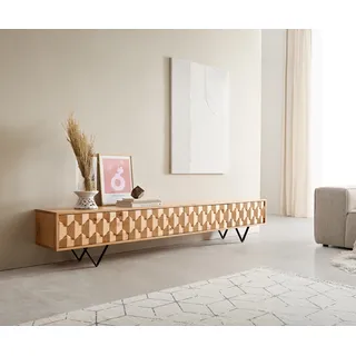 DELIFE Lowboard Fevo 220 cm Eiche Natur 4 Türen V-Fuß Metall Schwarz - Hellbraun, Braun