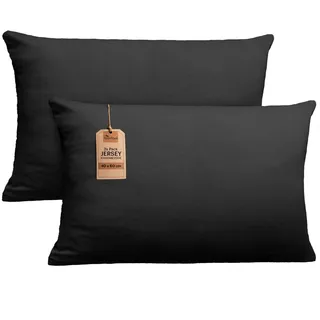 NatureMark 2er Set Jersey Kissenbezüge – Elastisch, weich, atmungsaktiv und hautfreundlich – Waschbare Kissenhülle - 40x60 (ideal für Nackenkissen) – Schwarz