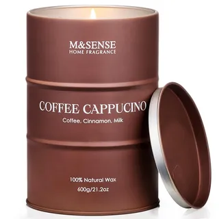 M&SENSE Kaffee Cappucina große Duftkerze im Glas Sojawachskerzen 600g 130 std lang anhaltendes Brennen Herbst Kaffee Aroma Kerzen Geschenk für Kaffeeliebhaber MSTCUK0221L CoffeeCappucina