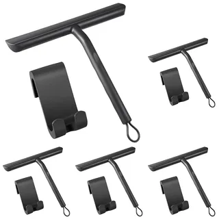 Vinabo Duschabzieher, Abdruckfrei Reinigender Duschabzieher Schwarz für Glastüren, Silikon mit Ständer-21cm, Dusch Abzieher Wischer für Dusche,Badezimmer,Spiegel,Glas-Reinigung,Fliesen (Packung mit 5)