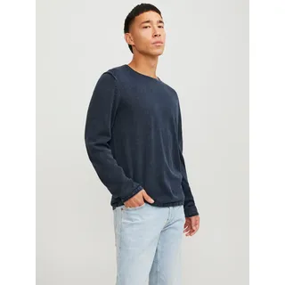 Rundhalspullover JACK & JONES "JJELEO aus pflegeleichter Baumwollqualität", Herren, Gr. L, blau (navy), Obermaterial: 100% Baumwolle, schmal, Rundhals, Pullover Rundhalspullover, unifarben, modisch, schmal, Baumwolle, Rundhals