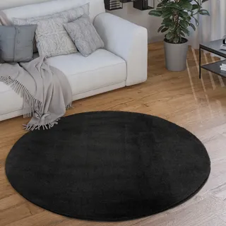 Paco Home Teppich »Cadiz 630« rund 14 mm Höhe Kurzflor, Uni-Farben, besonders weich, waschbar, Wohnzimmer, schwarz