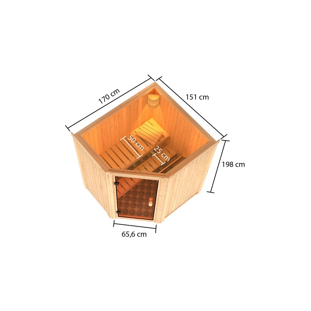 Bild von Sauna Faurin - 68 mm Aktionssauna Bronzierte Ganzglastür Ohne Dachkranz 9 kW Bio-Kombiofen inkl. Steuergerät