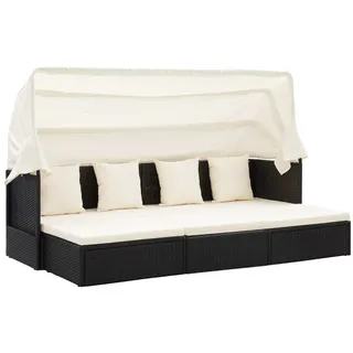 Maison Exclusive Garten-Sonneninsel mit Dach Schwarz Poly Rattan - Schwarz