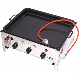 55510 + Pfanne 504 EDELSTAHL GASBRÄTER 10KW 3 flammig GASGRILL BRÄTER GRILL BBQ Grillwagen Pfanne SET 3 - Silber