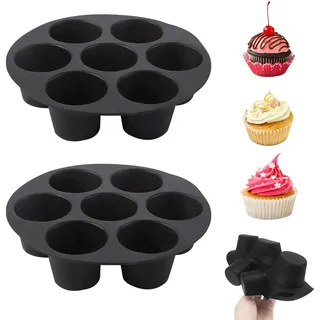 FOSDICK 2 Stück Muffinform Blech für 7 Muffins, Antihaft Muffinblech Antihaftbeschichtet, Mini Muffinform Silikon, Muffin Backform ideal für Cupcakes, Brownies, Kuchen, Pudding 21 * 21 * 4cm