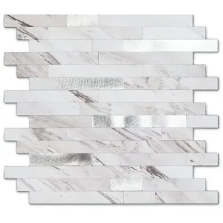 Yipscazo 10 Blätter Peel und Stick Stein Metall Fliese Backsplash, PVC Wandfliesen, Stick auf Fliesen für Backsplash Küche In Weiß