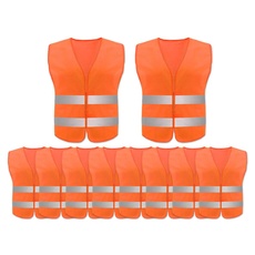 Anlising Warnweste,10PCS Orange Reflektierende Sicherheitswesten,360 Grad Reflektierenden Streifen Weste, Auto Reflektorweste,Neon Orange Reflektierend Warnweste, für Fahrern,Arbeitskräften,Erwachsene