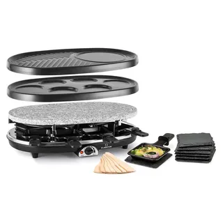 Klarstein Steaklette All-U-Can-Grill Raclette - 1500 Watt Raclette Grill, Raclette 8 Personen inkl. Raclette-Pfännchen, stufenlos regelbare Temperatur, 4-in-1 Grill, inkl. Untersetzer und Holzspatel - Schwarz