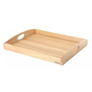 Continenta Tablett aus Gummibaumholz, Frühstückstablett, Holz-Serviertablett, Servierbrett, rechteckig, Größe: 50 x 39 x 5 cm