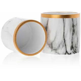 HowHomely Blumentopf Sona weiß Marbling mit gold Keramik Übertopf Glamour 13cm