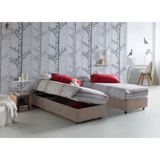 Talamo Italia - Einzelbett Diana, Bettkasten mit Stoffbezug, 100 % Made in Italy, seitliche Öffnung, inklusive Matratze 80x190 cm, Taupe