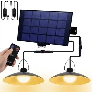 Außen Solarlampe Solarleuchte Pendelleuchte mit Fernbedienung IP65 LED Wasserdicht Hängelampe Garten mit 2 Lampen - Gelb