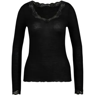 CALIDA Richesse Lace Langarmshirt Damen, aus Wolle-Seide, Feinripp, temperaturausgleichend, geruchshemmend WS schwarz 36-38