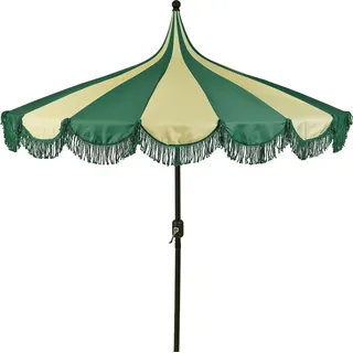 Mica Decorations Kim Gestreifter Sonnenschirm mit Tragetasche - Stockschirm 238 x Ø235 cm - Garten oder Balkon Sonnenschutz - Polyester, Stahl - Dunkelgrün - dunkelgrün