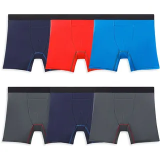 Fruit of the Loom Herren-Boxershorts, 4-Wege-Stretch, leichte und feuchtigkeitsableitende Unterwäsche, lang, normales Bein & Rumpf, Kühlkanäle, 6er-Pack, Farben können variieren, Größe L