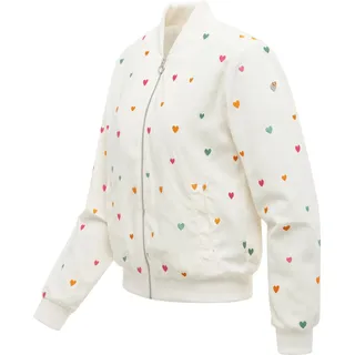 Bomberjacke RAGWEAR "Bomberjacke Lunara Hearts", Damen, Gr. XXL, weiß (ivory), Obermaterial: 100% Polyester PES.  Obermaterial: Futter: 100% Polyester PES., lässig geschnitten, Rundhals, Ärmel ohne Ärmelschlitz Rippbündchen, Jacken Bomberjacke, Blousonjacke mit verspielten Stickereien