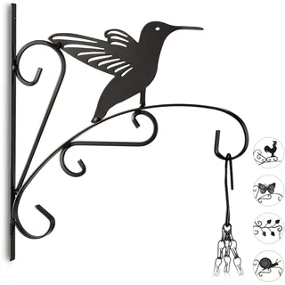 Relaxdays Blumenhaken versch. Motive, Blumenampelhalter für Wand, Garten-Deko aus Metall, HxBxT: 30 x 28 x 2 cm, schwarz