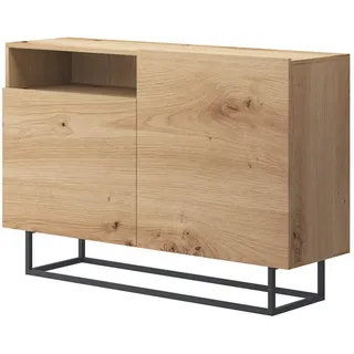 Feldmann-Wohnen Sideboard Eiche Schwarz, Holz, 2 Fächer, Rechteckig, 120x80x37 cm, Wohnzimmer, Kommoden, Sideboards,