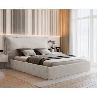 VALLH Polsterbett Bett 200x220 mit bettkasten Beige Samt - Kissenkopfteil mit lattenrost (Sofia Piano 13) - Grau