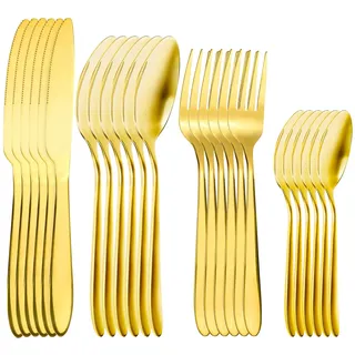 RETON 24 Stücke Besteck Set für 6 Personen, Edelstahl Besteck Gabel Messer Löffel Set, Camping Besteck Cutlery Set für Zuhause/Party/Restaurant, Besteck Spülmaschinenfest