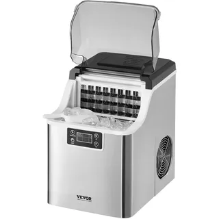 Vevor Eiswürfelbereiter Eisbereiter Eiswürfelmaschine 24 Würfel in 15 Minuten, 20,4 kg / 24 h, tragbarer Eiswürfelbereiter mit Schaufel & Korb, Eismaschine mit 3 Größen für Küche Bar Party