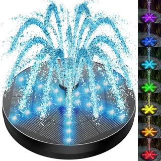 SZMP Solar Springbrunnen für Draussen, 4W 30 Bunten LED-Lichtern Teichpumpe Solar mit 8 Sprüh Effekten, 4000mAh Batterie, Solar Wasserpumpe Schwimmender Fontäne Pumpe für Garten, Teich, Vogel-Bad