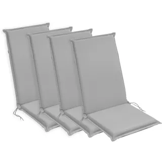 sleepling Hochlehner Auflagen 4er Set, Sitzauflagen, 120x50 cm, Silber | bequeme Gartenstuhlauflagen, Stuhlauflagen für Gartenmöbel, waschbar, Befestigungsbänder, 6 cm dick, OEKO-TEX, Made in EU