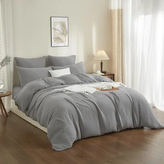 YASMENG Doppelte Musselin Bettwäsche 135x200 Grau 100% Baumwolle Weich Atmungsaktiv Kuschelige Bettbezug Set 2teilig Mit Reißverschluss und 80x80 cm Kissenbezug