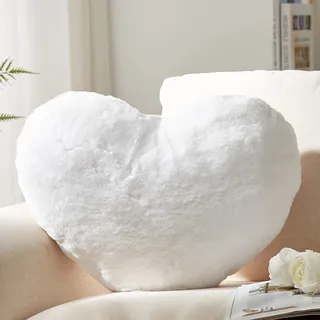 Herz-Wurfkissen, Weihnachten, dekorative Kissen, weiß, herzförmig, kleine niedliche Kissen, Raumdekoration, Kunstfell, Kaninchen, flauschig, weich für Schlafzimmer, Wohnzimmer, Kinderzimmer, 3D-Einsatzkissen, 25,4 x 27,9 cm