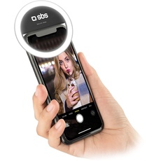 SBS Selfie Ringlicht für Handy - Selfie LED Ringlicht mit Intensitätseinstellung - Handy LED Licht - Ringleuchte wiederaufladbar über USB