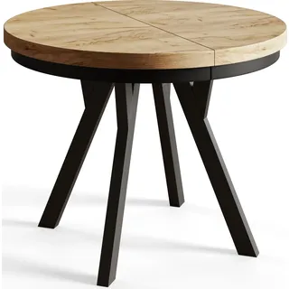 Runder Esszimmertisch EVO, ausziehbarer Tisch Durchmesser:120 cm bis 220 cm, Wohnzimmertisch, Craft - Naturbelassen, Schwarz