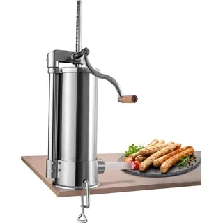 Costway 1,5L/3L/3,6L/6L Wurstfüller manuell, Wurstmaschine aus Edelstahl, Wurstfüllmaschine silber, Wurstpresse mit Tischklemme, Wurstspritze inkl. Füllrohre