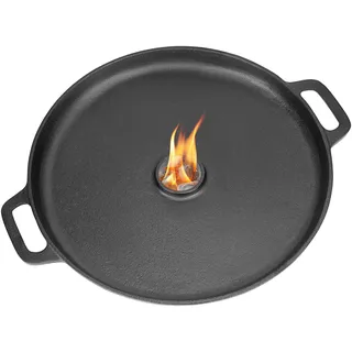 Onlyfire Feuerplatte Gusseisen Rund, Ø35cm Plancha Grillplatte mit Tragegriff, Grillring für Raketenofen, Gasgrill, Kugelgrill, BBQ-Platte, Tropfschutz, Loch 5,8cm, Stärke 4mm