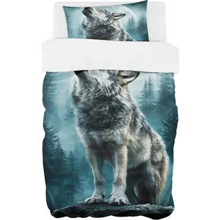 YISUMEI Bettwäsche 135x200 Set - Wolf heult den Mond an - Mikrofaser Bettbezug 2er Set 135x200 cm + 1 Kissenbezug 80x80 cm