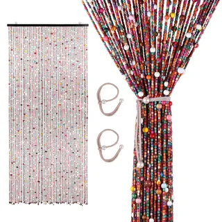 SWAWIS 200x90cm Perlenvorhang Türvorhang Bambus mit 2 Leinenbändern, Hängende Installation, 52 Stränge Bohemian-Stil Bambusvorhang für Türen in Zimmern Balkonen Cafés und Fluren(Bunt)