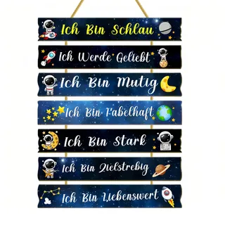 Weltraum Planet Holzschild Wanddeko für Kinderzimmer,Inspirierendes Astronaut Kinderzimmer Deko,Schild Weltraum Wandkunst,Hochwertiges Holz Wandbild mit Motivierenden Zitaten,Babyzimmer Schlafz